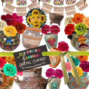 Mexicaanse tuin digitale clipart ingesteld op drie afzonderlijke png-collagevellen NIET afzonderlijk gescheiden digitaal