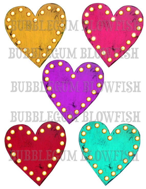 Marquee Heart wooden Lights #2 Digital Graphic Design Elements