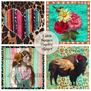 WiLd GyPsY BuFfaLO 4 pouces carré feuille de collage numérique simple collage parfait pour les sous-verres et autres métiers imprimables
