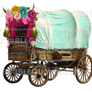 GyPsy WaGoN cornes de buffle léopard guépard impression sarcelle individuelle fichier PNG téléchargement numérique clipart
