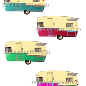Los divertidos tráileres de Funky VinTage Shasta son elementos de diseño gráfico digital