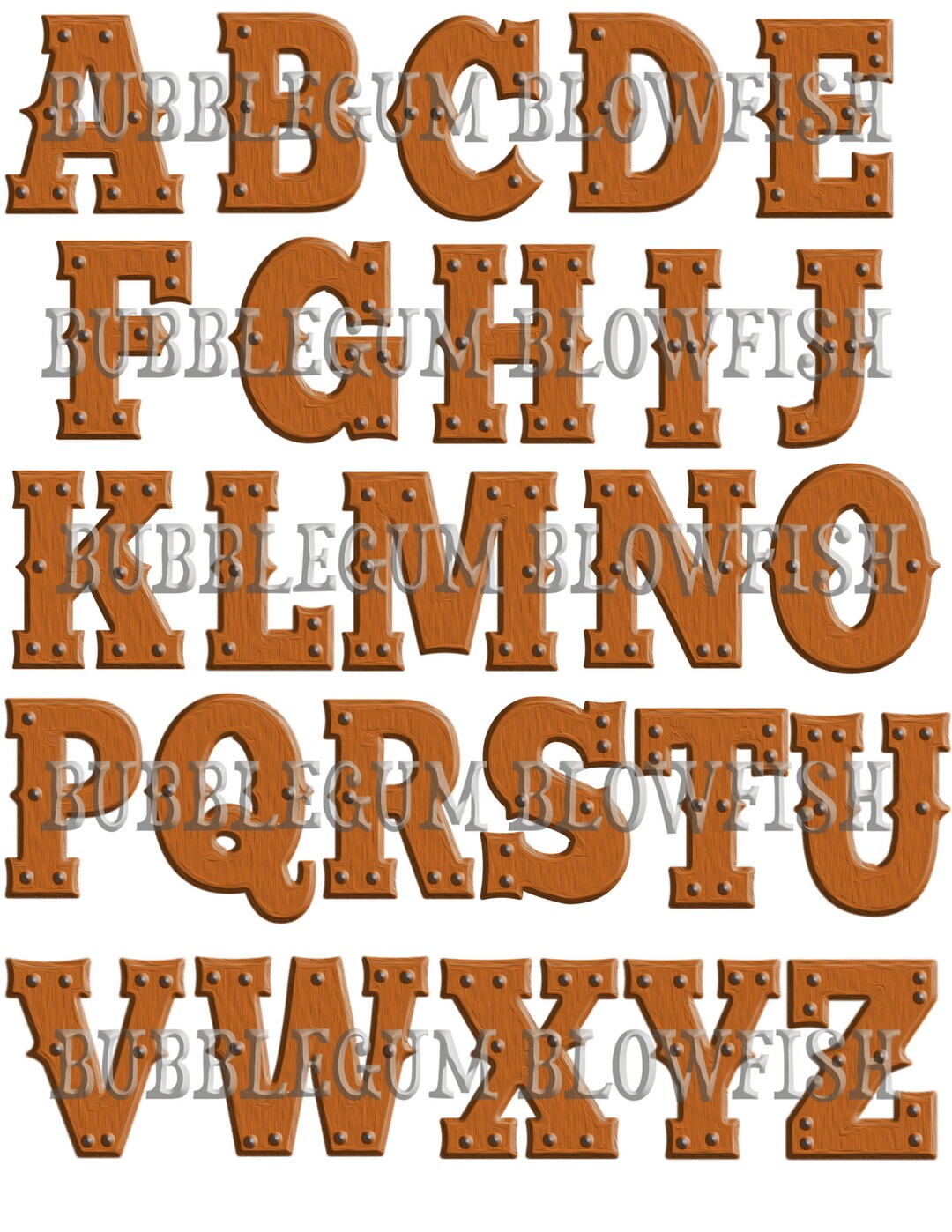 Brown Wood Rusty Screws and Bolts Alphabet Letters Digital Clipart ...