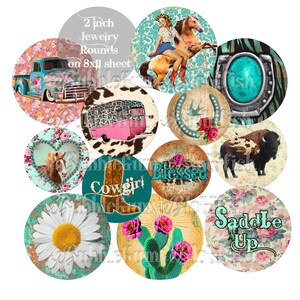 CoWgIrL DAisY Western RoDeO GyPsY JuNk Cabochon Bijoux Clipart numérique clipart single file Collage Sheet 2 in. rounds « NOT SEPERATED »