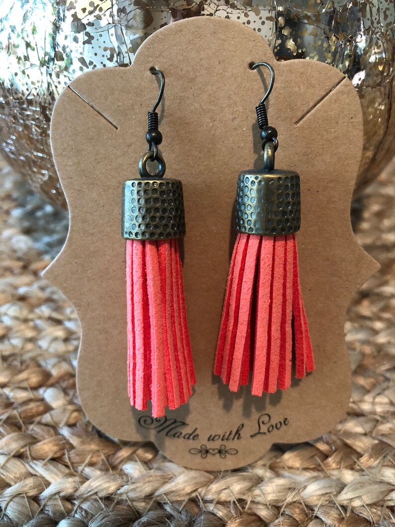 Vibrant Pink Leather Tassel Earrings