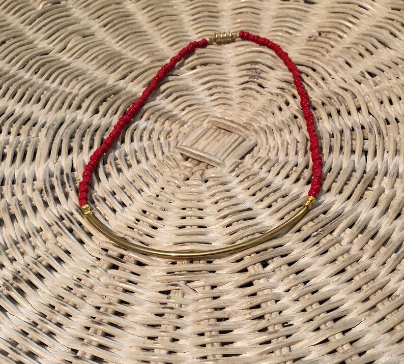 Coral Seed Beads Chocker with Gold Connector and Magnetic Clasp