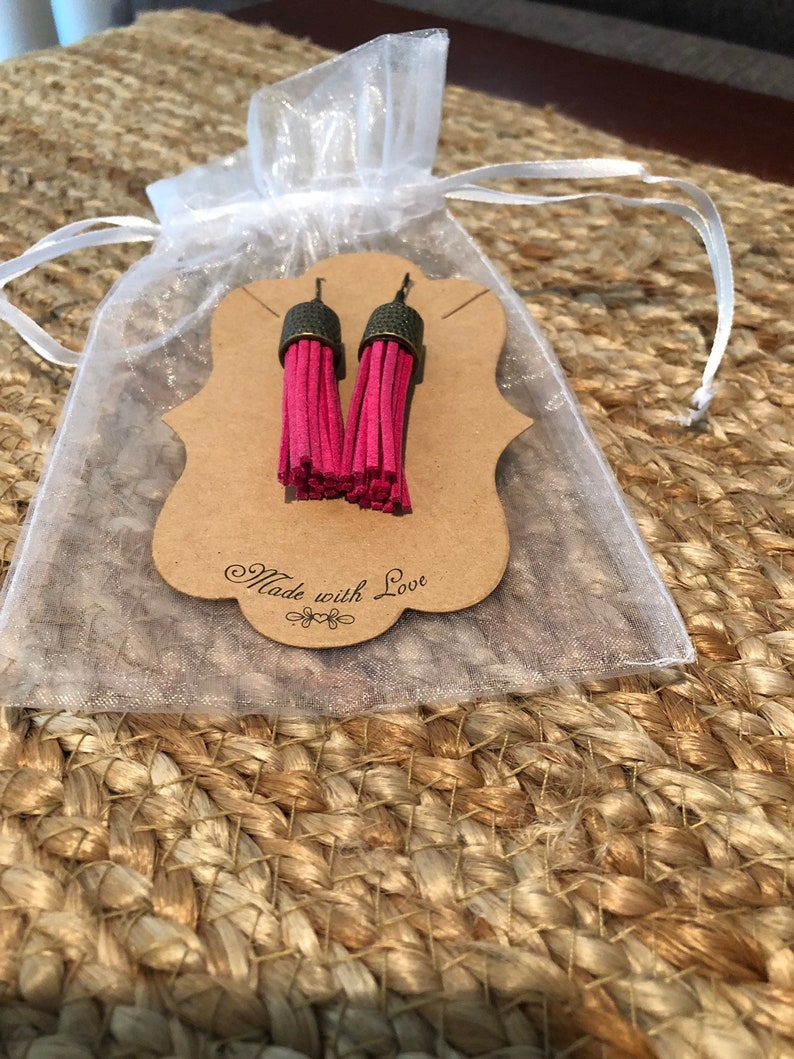 Vibrant Pink Leather Tassel Earrings