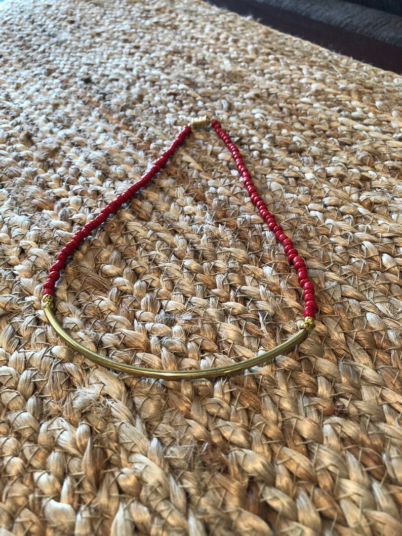 Coral Seed Beads Chocker with Gold Connector and Magnetic Clasp