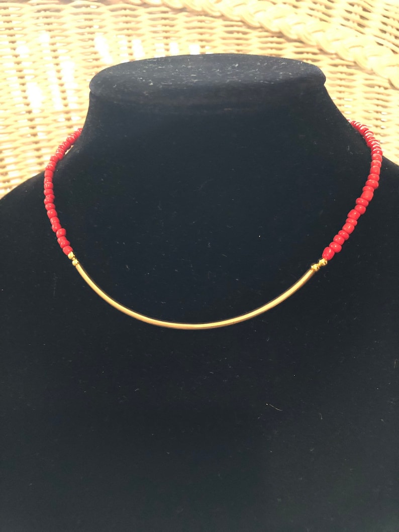 Coral Seed Beads Chocker with Gold Connector and Magnetic Clasp