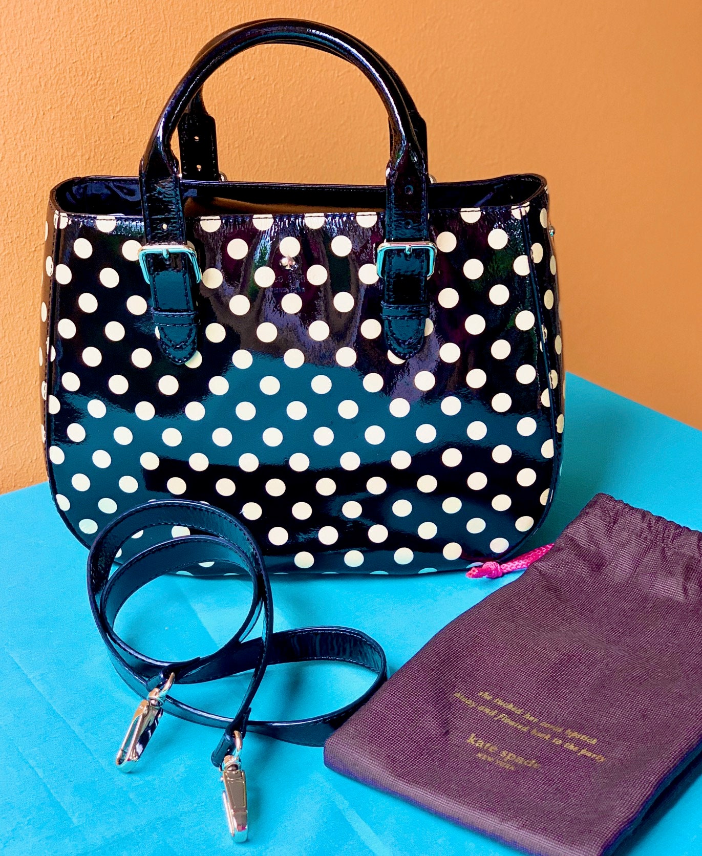 FREE SHIPPING Kate Spade Black and Cream Polka Dot Patent - Etsy