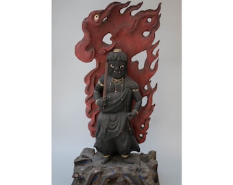 Large wooden carved statue of Fudo Myoo/Acala 1915s