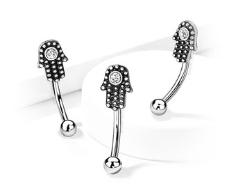 Hamsa Eyebrow Ring Curved Barbell - Sold by the piece - 1 piece
