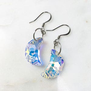 A Pair Of Moon Aurora Borealis Swarovski Crystal Earrings -Large 20mm size