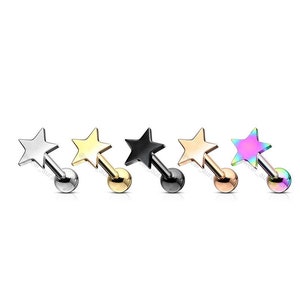 Flat Star Top Cartilage, Tragus Barbell Studs 316L Surgical Steel  5 Color Options- 1 piece