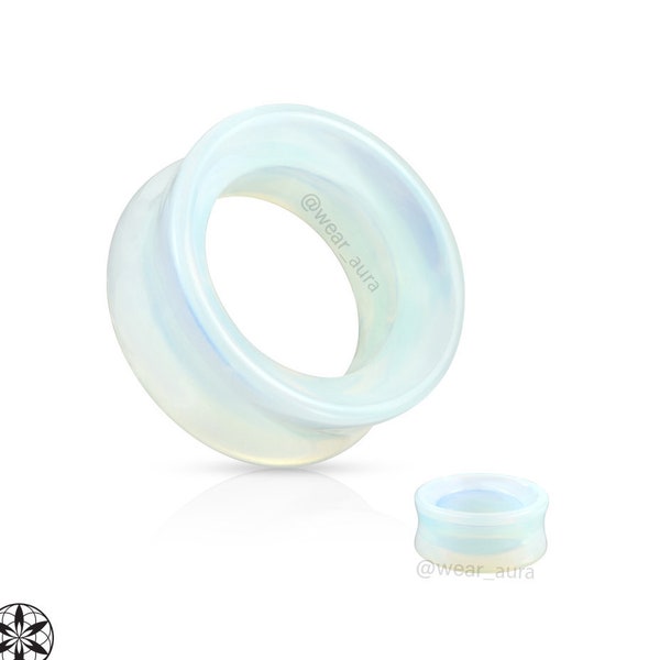 A Pair Of Opalite Stone Double Flared Saddle Plugs - Eyelet Plug, Natural Plugs, Large Sizes