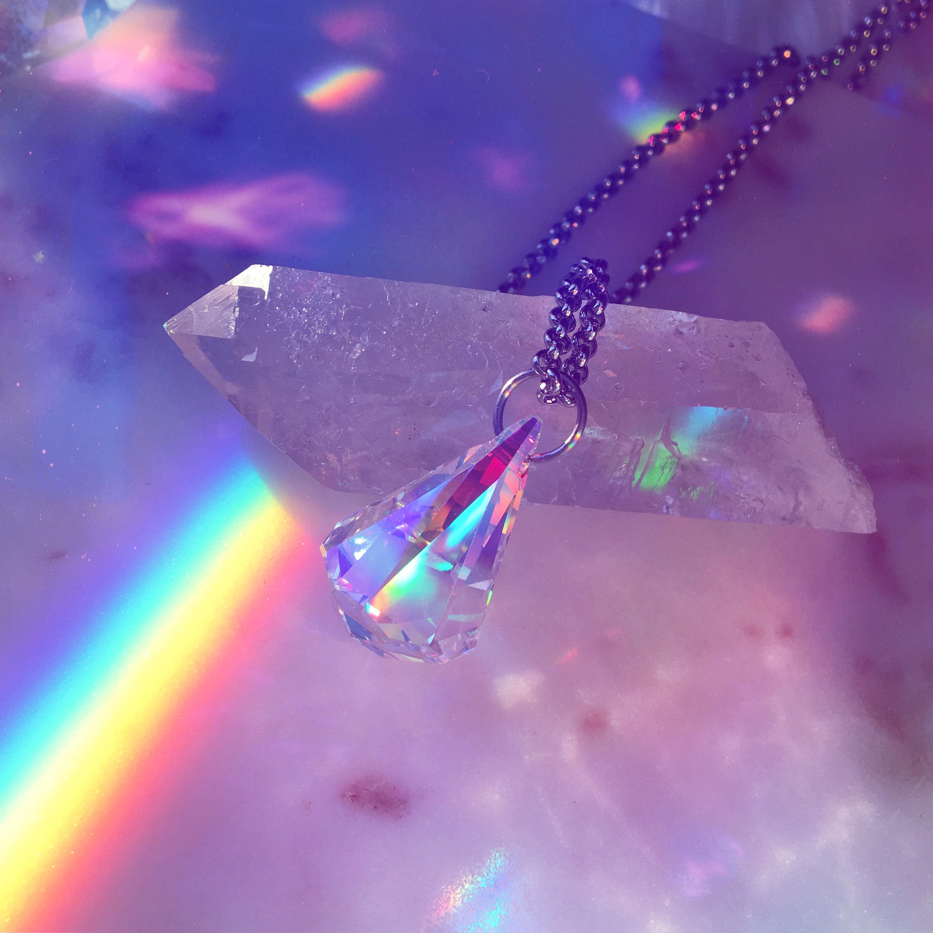 Prism Diamond Drop Crystal Pendant Necklace Genuine Swarovski Etsy