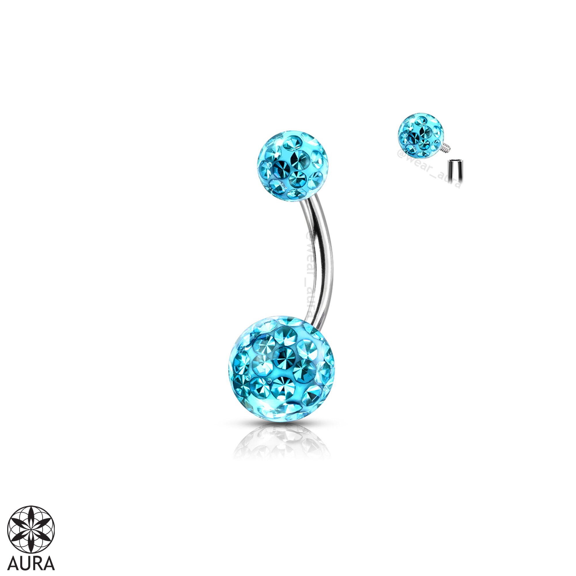 Crystal Dahlia Belly Button Ring - Surgical Steel Navel Bar With Paved Stones