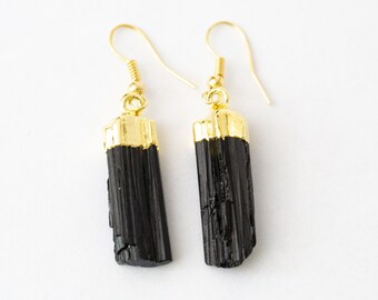 Black Tourmaline Earrings Choose Silver or Gold