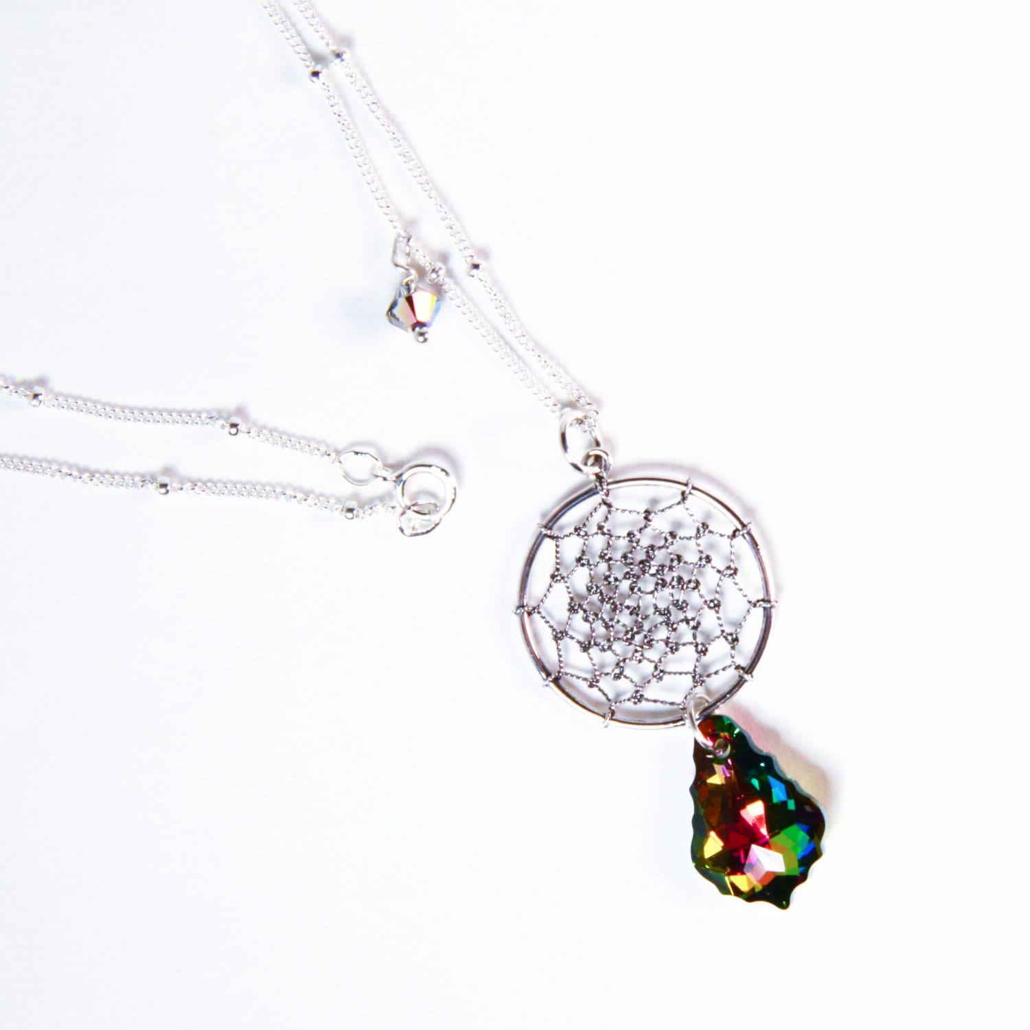 Dream Catcher Pendant Necklace with Rainbow Crystals Etsy