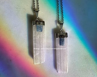 Selenite Pendant Necklace + Kyanite - Silver