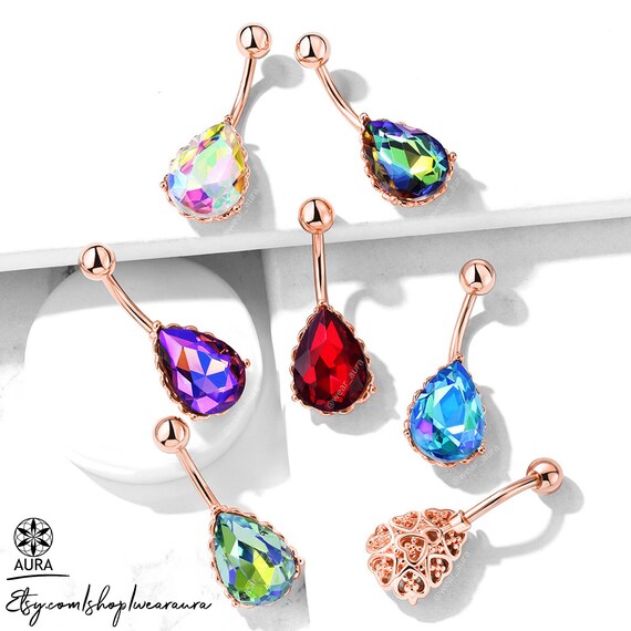 316L Surgical Steel Oval Blue AB Prong Belly Ring 316L Surgical Steel Oval Blue AB Prong Belly Ring