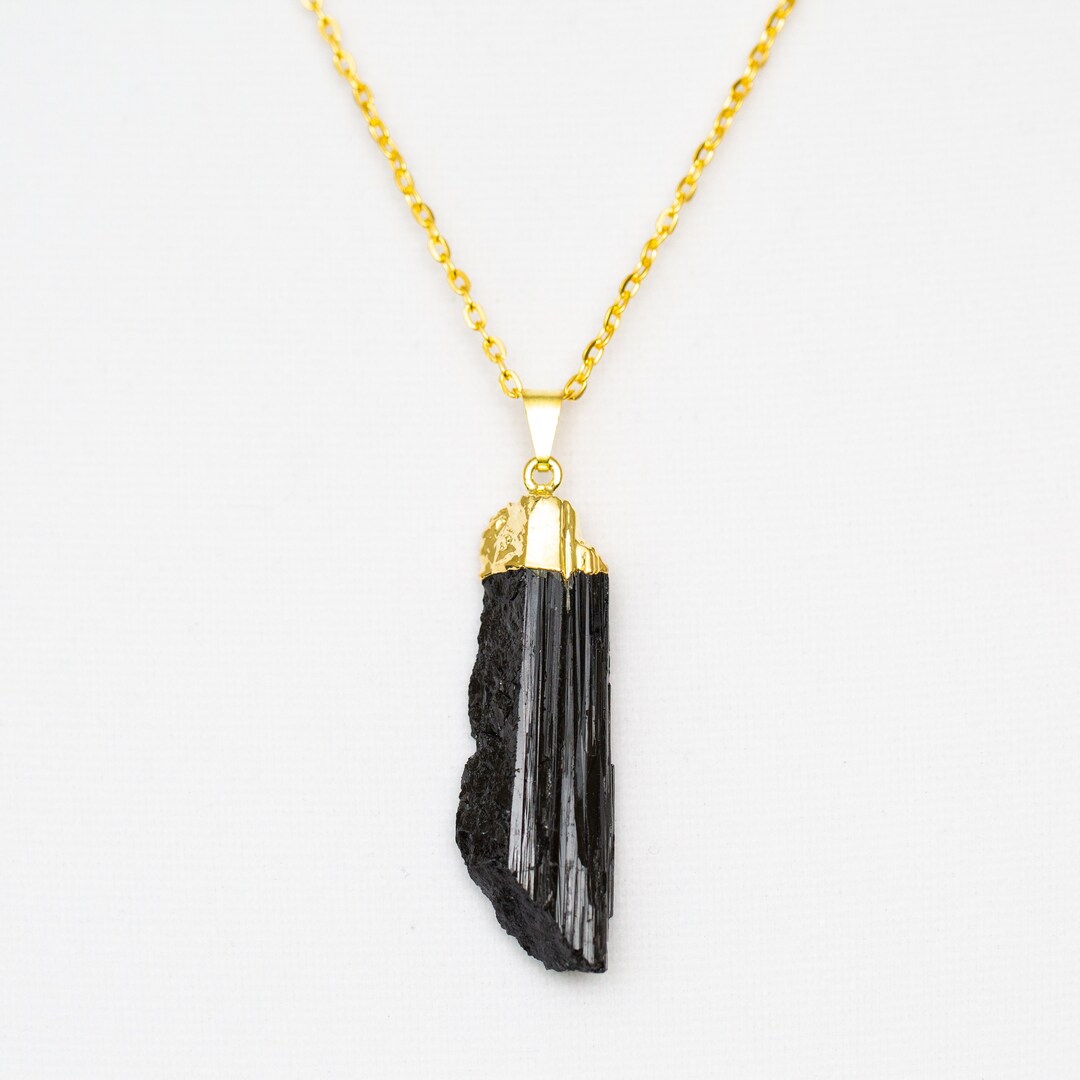 Raw Black Tourmaline Pendant Necklace Gold Etsy Italia