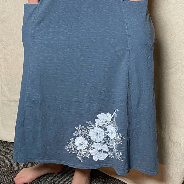 Long Cotton Pocket Skirt with Roses USA-Made