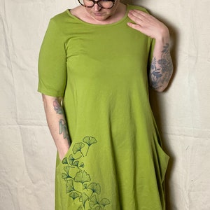 Cotton Elbow Sleeve Pocket Dress with Ginkgo image 1