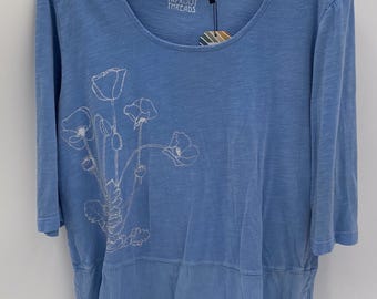 Seconds! Small Poppies 3/4-Sleeve Gauze-Hem Tunic in Blue