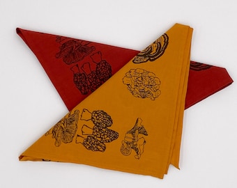 Cotton Mushroom Bandana, Alter Cloth Hand-Drawn Design, USA Made