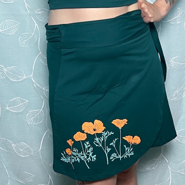 Sale! Organic California Poppies Wrap Skirt