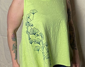 USA-Made Tunic Tank With Ginkgo Leaves