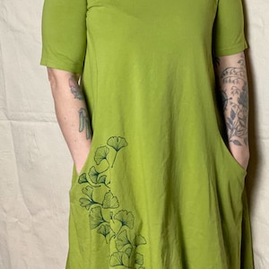 Cotton Elbow Sleeve Pocket Dress with Ginkgo image 3