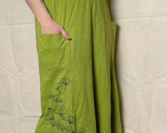 Long Cotton Pocket Skirt with Ginkgo USA-Made