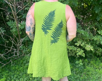 Double Crinkle Cotton Pocket Dress with Ferns
