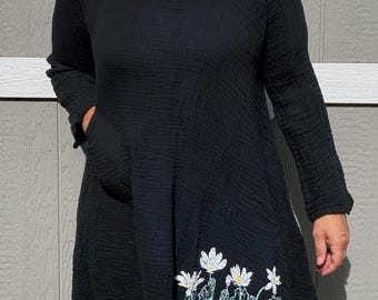 Bloodroot Double Crinkle Cotton Long Sleeve Pocket Dress