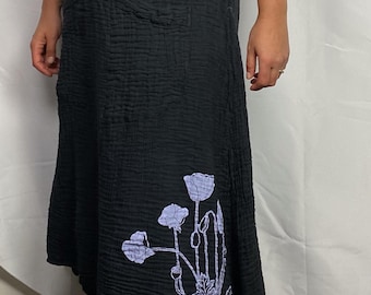Double Crinkle Cotton Pocket Maxi Skirt with Poppies
