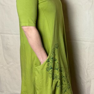 Cotton Elbow Sleeve Pocket Dress with Ginkgo image 4