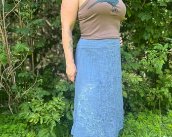 Double Crinkle Cotton Skirt with Ginkgo