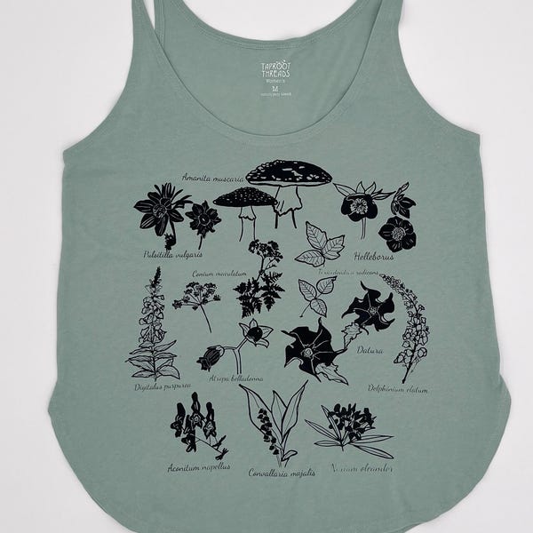Camiseta sin mangas para mujer con estampado de plantas venenosas