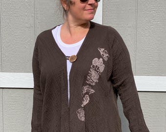 Mushroom Double Crinkle Cotton Cardigan
