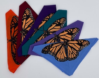 Monarch Butterfly Print Cotton Bandana, USA Made