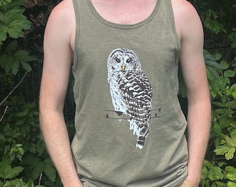 Barred Owl Print Eco Triblend Tank, Unisex Graphic Tee