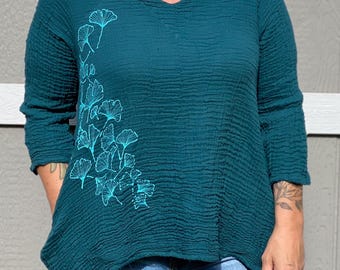Double Crinkle Cotton Pocket Tunic with Ginkgo