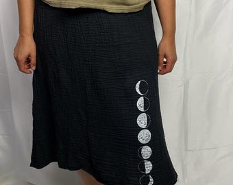 Double Crinkle Cotton Skirt with Moon Phases
