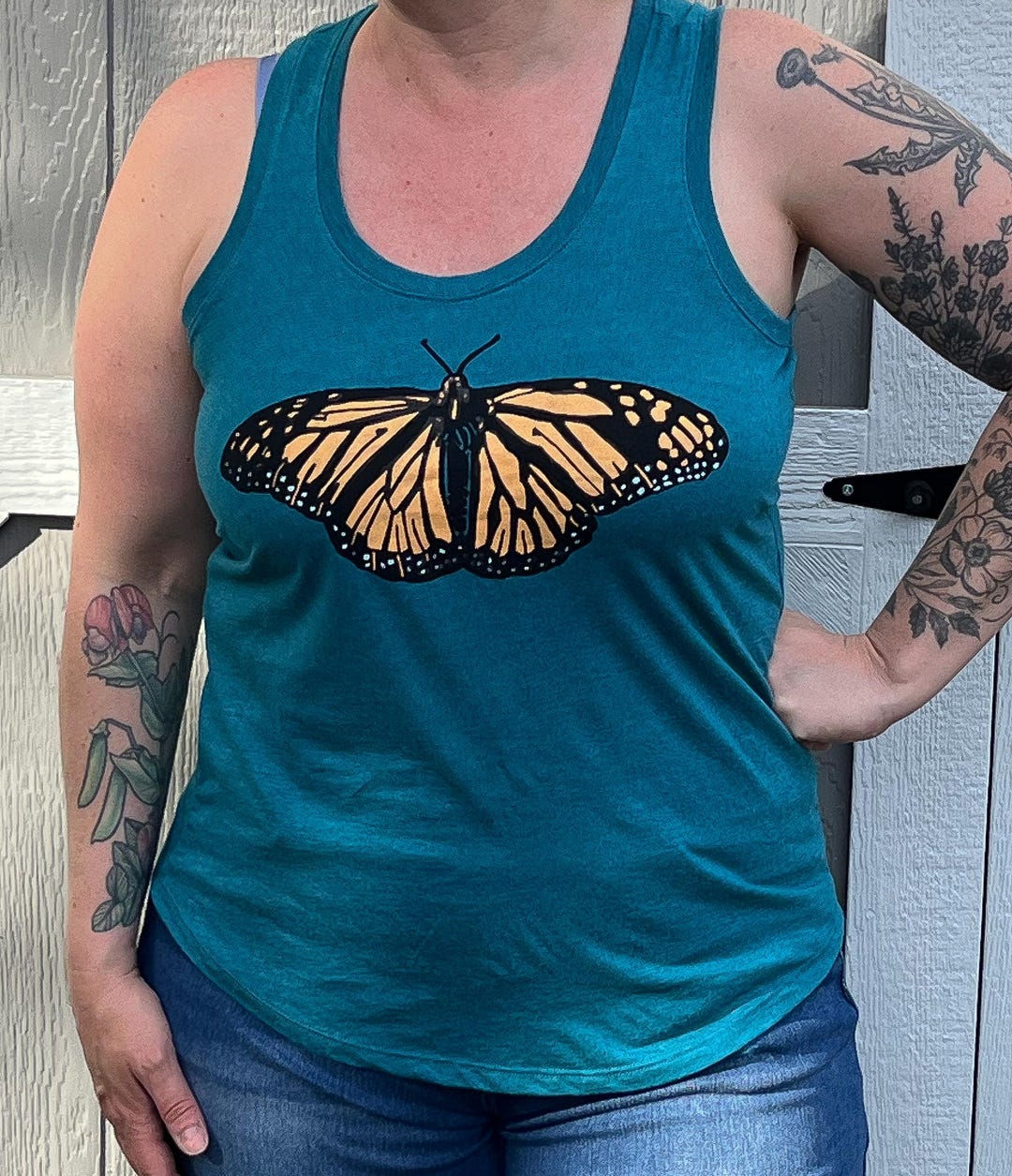 Monarch Butterfly Racerback Tank: Hand-screened Teal Tri-blend - Etsy