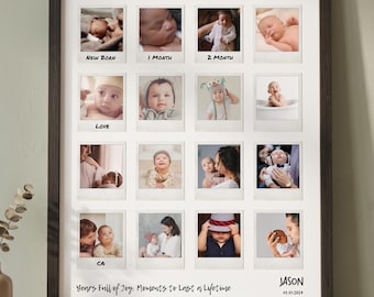 Poster del primo anno del bambino, collage di foto dei 12 mesi, decorazioni per il primo compleanno, stampa Polaroid per le tappe fondamentali