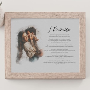 Peinture personnalisée à partir d'une photo avec citation de poème, cadeau couple pour elle, portrait à partir d'une photo, cadeau d'anniversaire, impression poème d'amour, cadeaux de jeunes mariés