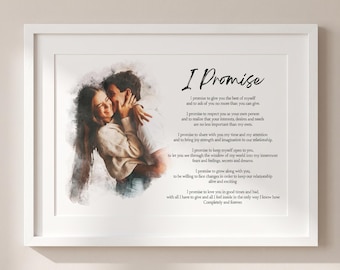 Personalised Poem with Portrait Watercolour - Wedding Anniversary Gift - Framed Poetry Print