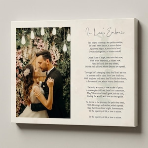 Custom Poem Print with Photo on Framed Canvas: Wedding Song Lyrics, Newlywed Gift