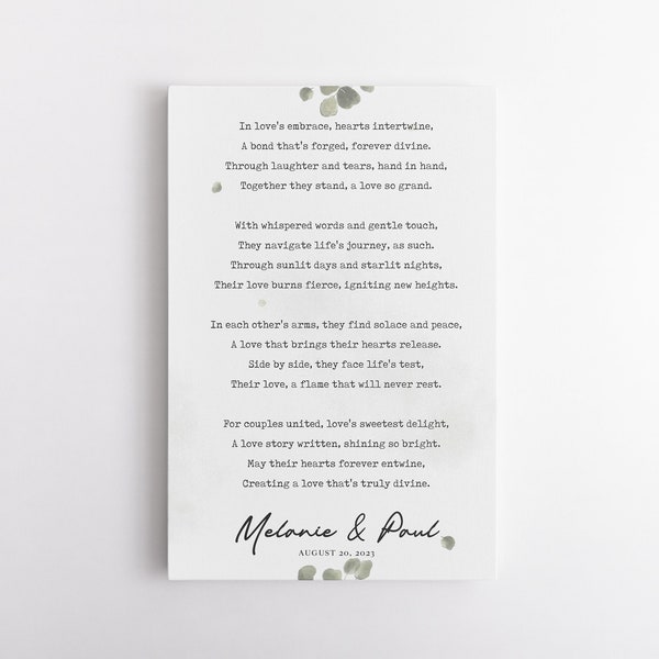 Custom Poem Print on Canvas Print - Song Lyrics Wall Art -  Couple Wedding Portrait Anniversary Gift